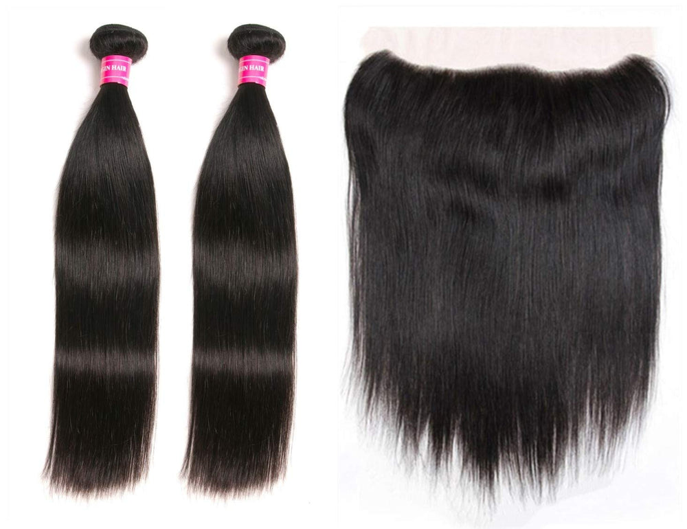 Blowing Straight Hair 3 Bundles with Closure Brazilian Virgin Hair Three Part Lace Closure with Bundles 8a Straight Human Hair Weft with Closure Three Part Natural Color（10 12 14+10)