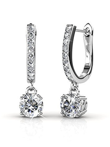 Cate & Chloe McKenzie 18k White Gold Dangling Earrings with Swarovski Crystals, Solitaire Crystal Dangle Earrings, Best Silver Drop Earrings for Women, Horseshoe Shape