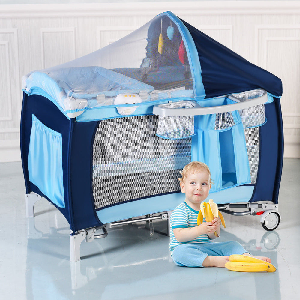 Costway Foldable Baby Crib Playpen Travel Infant Bassinet Bed Mosquito Net Music w Bag