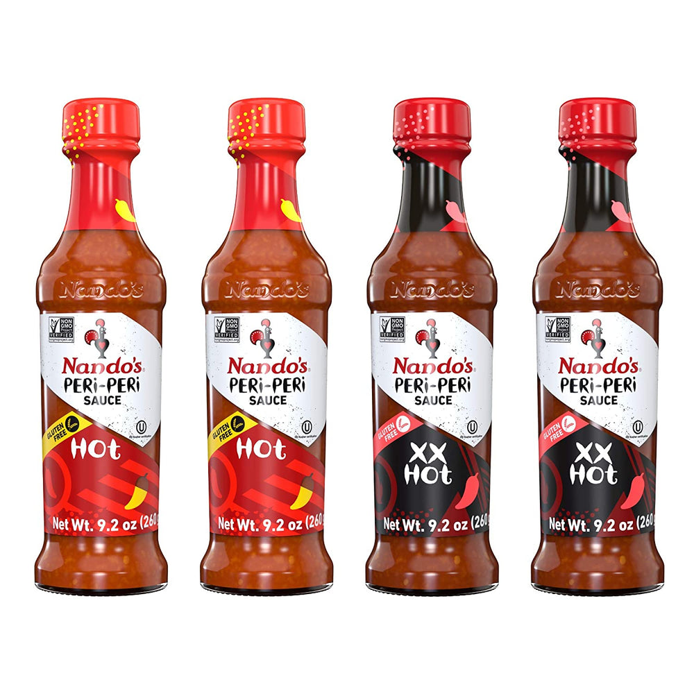 Nando's PERi PERi Hot Sauce Lovers Pack - Garlic, Medium, Hot, Extra Extra Hot - 9.1oz Bottles, 4PK