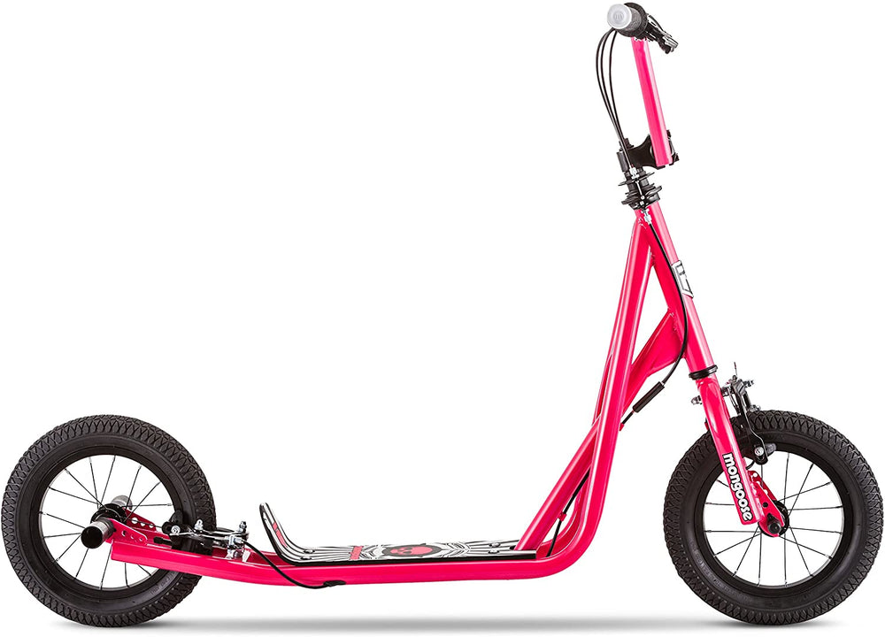 Mongoose Expo Youth Scooter, Front and Rear Caliper Brakes, Rear Axle Pegs, 12-Inch Inflatable Wheels, Available in Multiple Colors