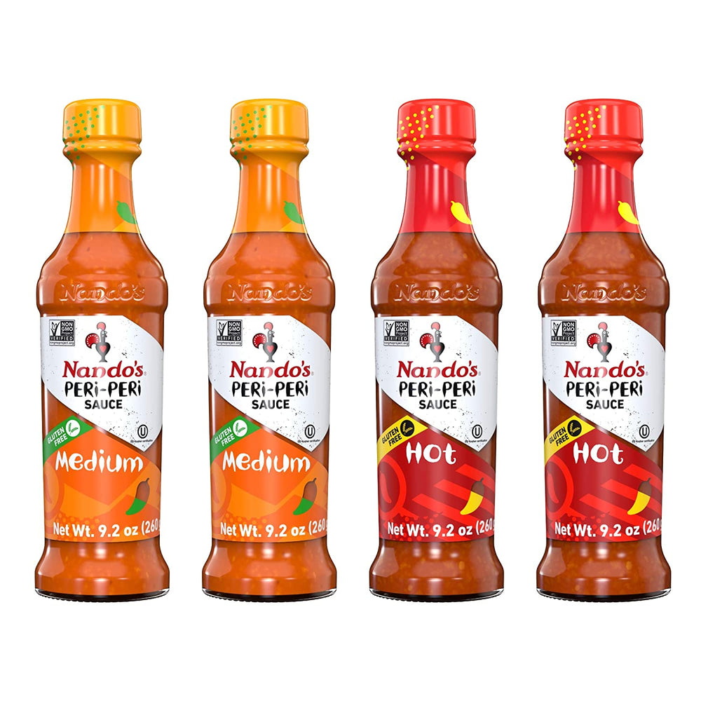 Nando's PERi PERi Hot Sauce Foodies Flavor Pack - Coconut Lemon, Lemon & Herb, Garlic, Medium - 9.1oz Bottles, 4PK