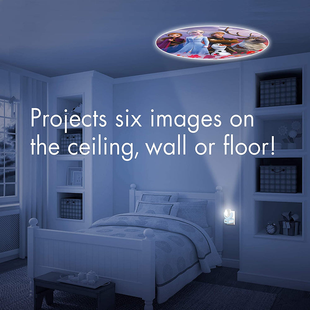 Projectables Frozen 2 LED Night Light, 6-Image, Plug-in, Dusk-to-Dawn, UL-Listed, Scenes of Elsa, Anna, and Olaf on Ceiling, Wall, or Floor, Ideal for Bedroom, Nursery, 45028