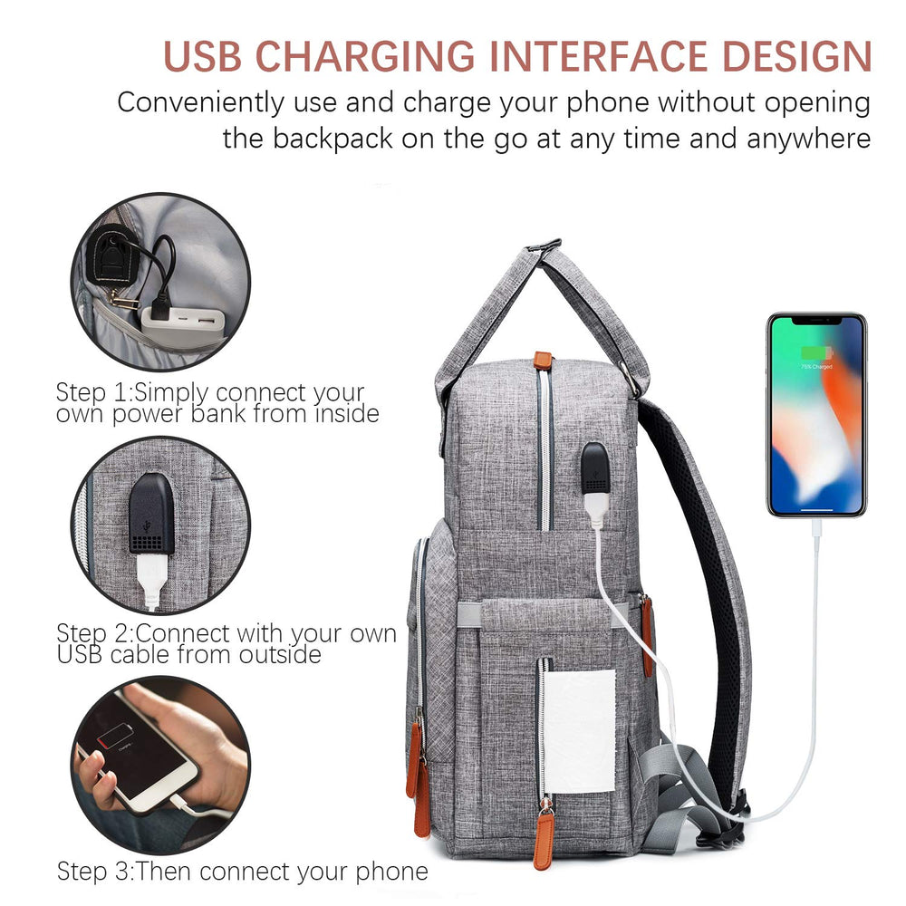 Diaper Bag Backpack Nappy Bag Upsimples Baby Bags for Mom and Dad Maternity Diaper Bag with USB Charging Port Stroller Straps Thermal Pockets,Water Resistant,Pink&Gray