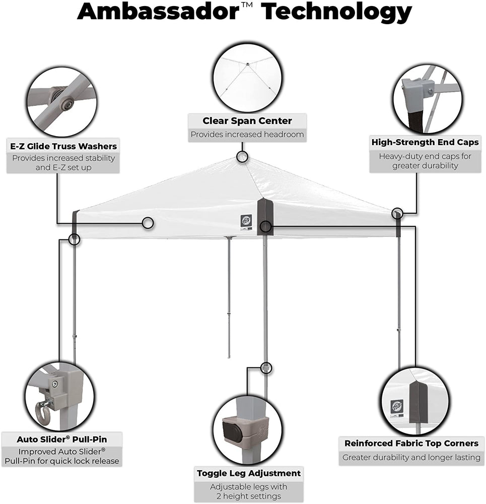E-Z UP Ambassador Instant Shelter Canopy, 10 by 10', White Slate