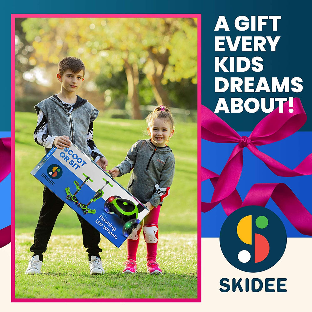 S SKIDEE Scooter for Kids with Foldable and Removable Seat – Adjustable Height, 3 LED Light Wheels, USA Brand 3 Wheels Kick Scooter for Girls & Boys 2-12 Years Old - Y200