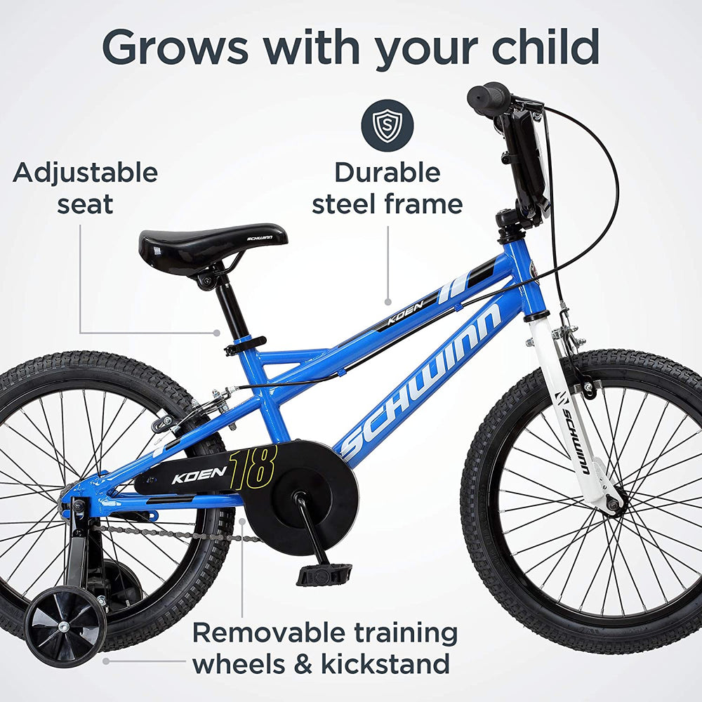 Schwinn Koen Boys Bike for Toddlers and Kids, 12, 14, 16, 18, 20 inch Wheels for Ages 2 Years and Up, Red, Blue or Black, Balance or Training Wheels, Adjustable Seat