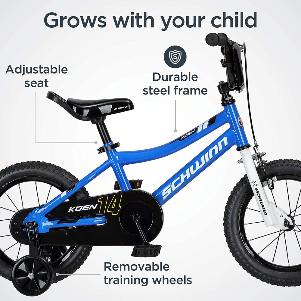 Schwinn Koen Boys Bike for Toddlers and Kids, 12, 14, 16, 18, 20 inch Wheels for Ages 2 Years and Up, Red, Blue or Black, Balance or Training Wheels, Adjustable Seat