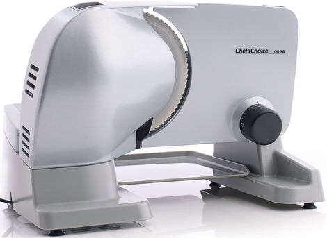 Chef'sChoice 609A000 Electric Meat Slicer with Stainless Steel Blade Features Slice Thickness Control and Tilted Food Carriage Easy Clean, 7-Inch, Silver