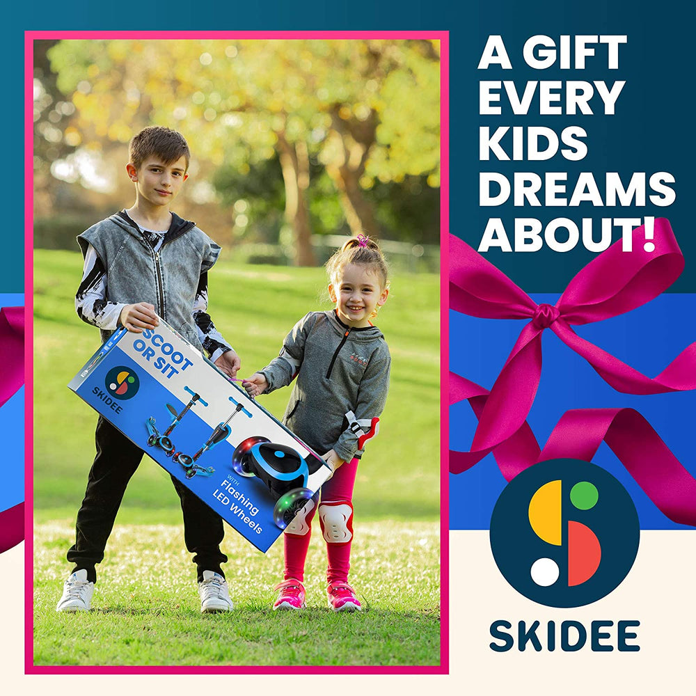 S SKIDEE Scooter for Kids with Foldable and Removable Seat – Adjustable Height, 3 LED Light Wheels, USA Brand 3 Wheels Kick Scooter for Girls & Boys 2-12 Years Old - Y200