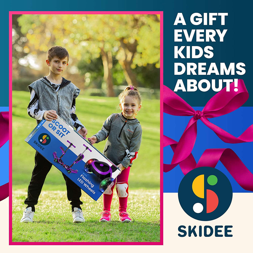 S SKIDEE Scooter for Kids with Foldable and Removable Seat – Adjustable Height, 3 LED Light Wheels, USA Brand 3 Wheels Kick Scooter for Girls & Boys 2-12 Years Old - Y200