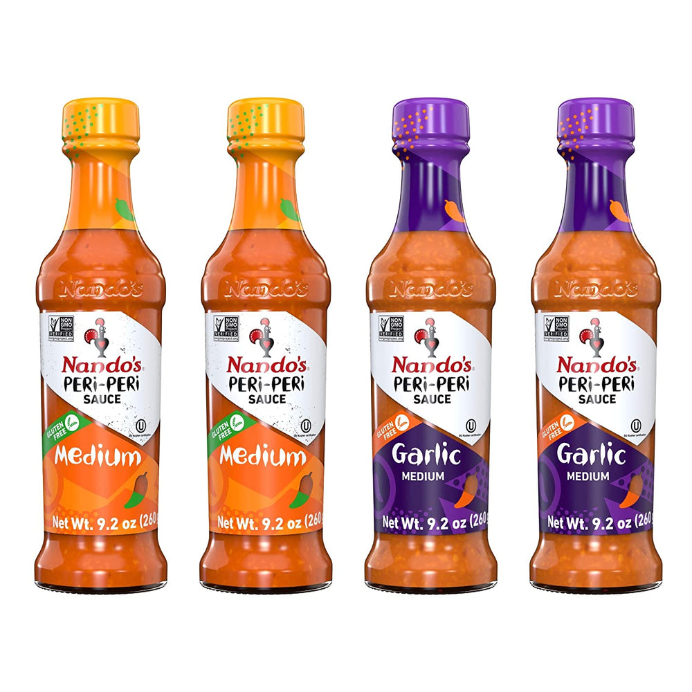 Nando's PERi PERi Hot Sauce Foodies Flavor Pack - Coconut Lemon, Lemon & Herb, Garlic, Medium - 9.1oz Bottles, 4PK