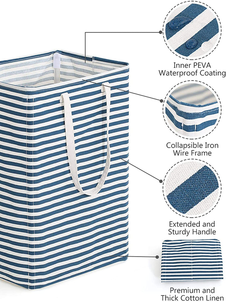 Tribesigns 96L Extra Large Laundry Hamper Collapsible Laundry Basket with Handle 4 Detachable Rods Cotton Linen Foldable Bathroom Storage Basket for Toys, Clothes (Blue Strips, 1 and other colors)