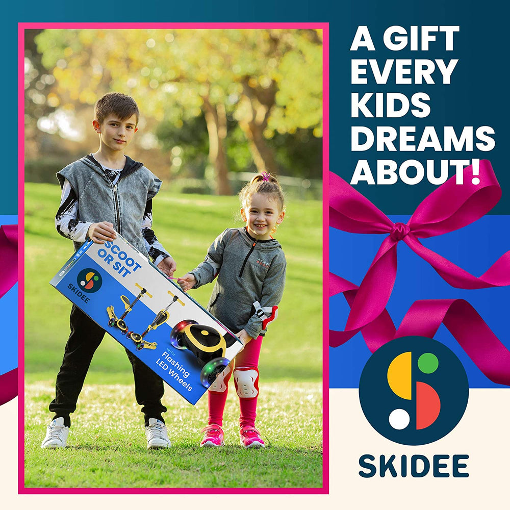 S SKIDEE Scooter for Kids with Foldable and Removable Seat – Adjustable Height, 3 LED Light Wheels, USA Brand 3 Wheels Kick Scooter for Girls & Boys 2-12 Years Old - Y200