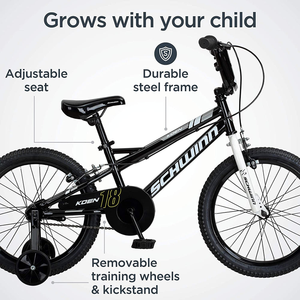 Schwinn Koen Boys Bike for Toddlers and Kids, 12, 14, 16, 18, 20 inch Wheels for Ages 2 Years and Up, Red, Blue or Black, Balance or Training Wheels, Adjustable Seat