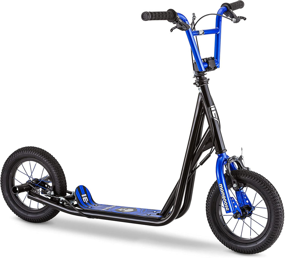 Mongoose Expo Youth Scooter, Front and Rear Caliper Brakes, Rear Axle Pegs, 12-Inch Inflatable Wheels, Available in Multiple Colors