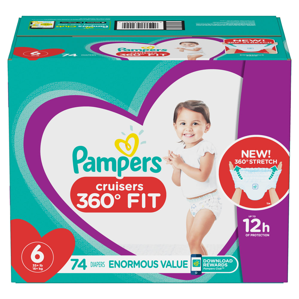 Pampers Cruisers 360 Fit Active Comfort Diapers, Size 6, 74 Ct