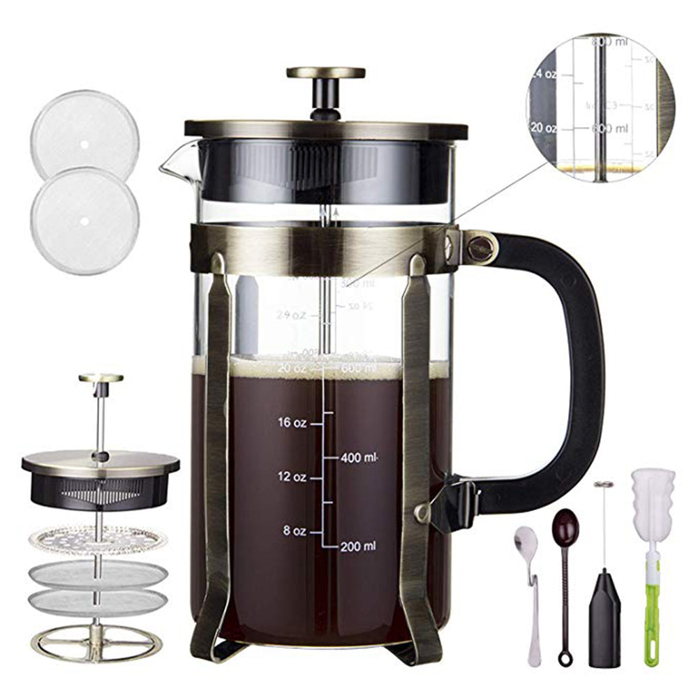 Professional Grade 34 oz French Press Coffee/Tea Maker & Premium Milk Frother With Stainless Steel Stand
