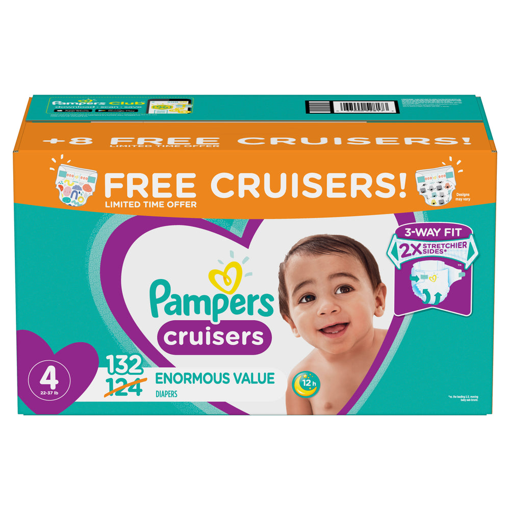 Pampers Cruisers Active Fit Diapers, Size 4, Bonus Pack 132 Ct