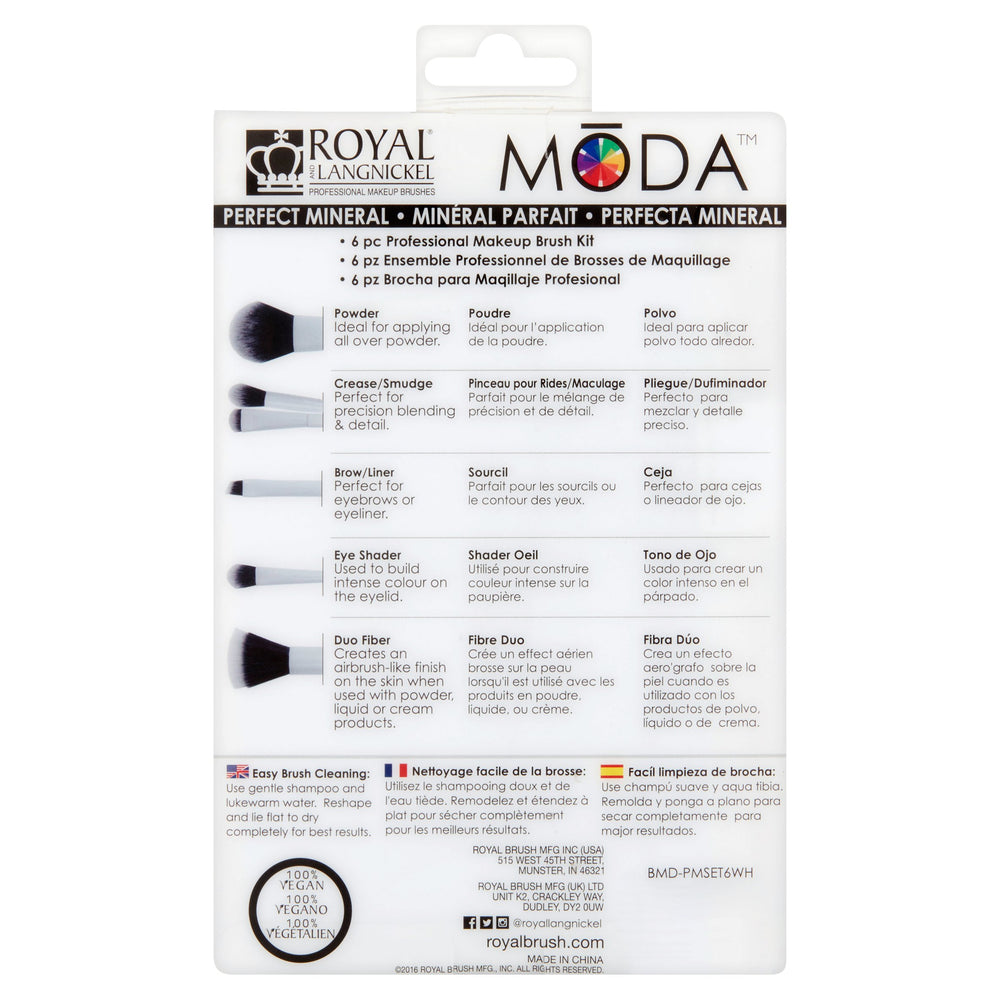 MŌDA Perfect Mineral Pro Makeup Brushes Flip Kit, 6 Pcs
