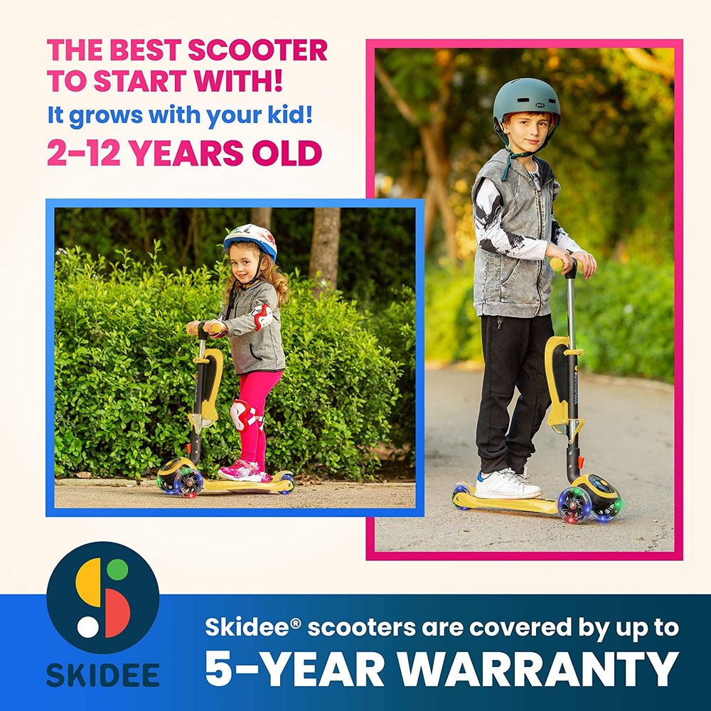 S SKIDEE Scooter for Kids with Foldable and Removable Seat – Adjustable Height, 3 LED Light Wheels, USA Brand 3 Wheels Kick Scooter for Girls & Boys 2-12 Years Old - Y200