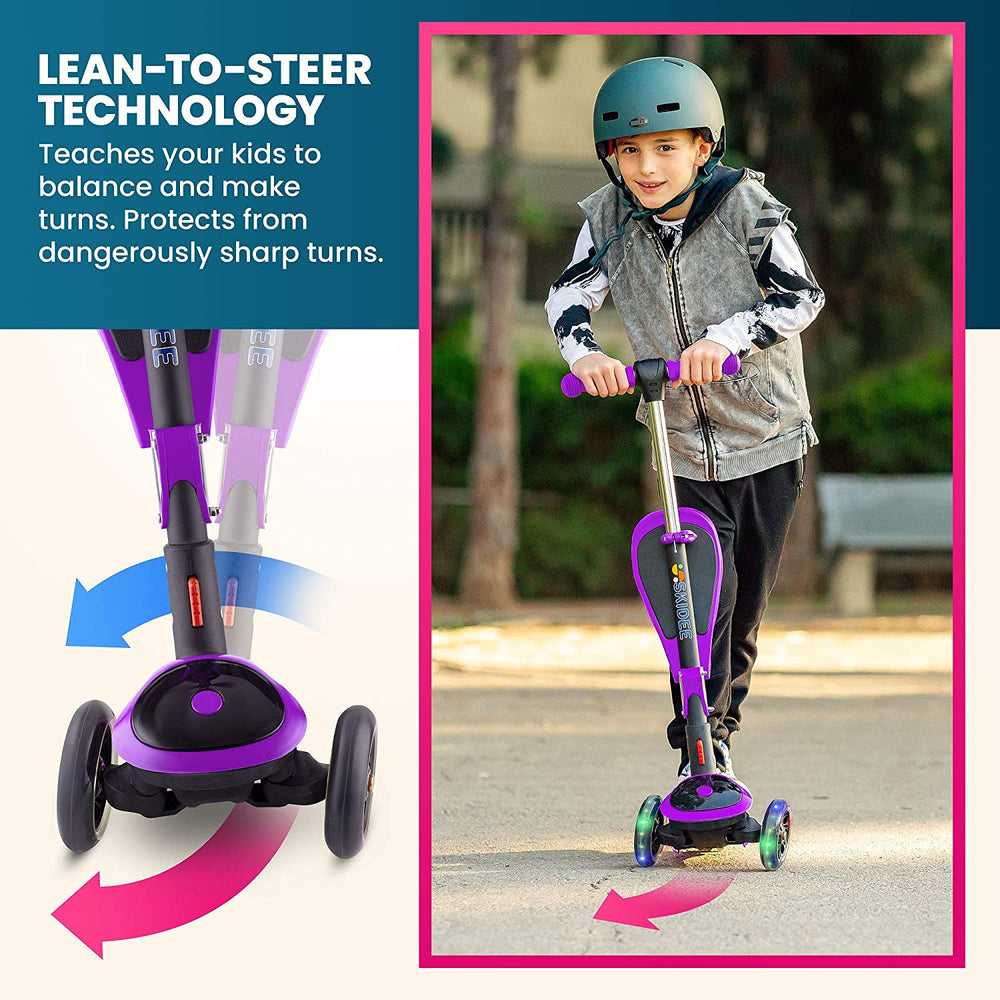 S SKIDEE Scooter for Kids with Foldable and Removable Seat – Adjustable Height, 3 LED Light Wheels, USA Brand 3 Wheels Kick Scooter for Girls & Boys 2-12 Years Old - Y200