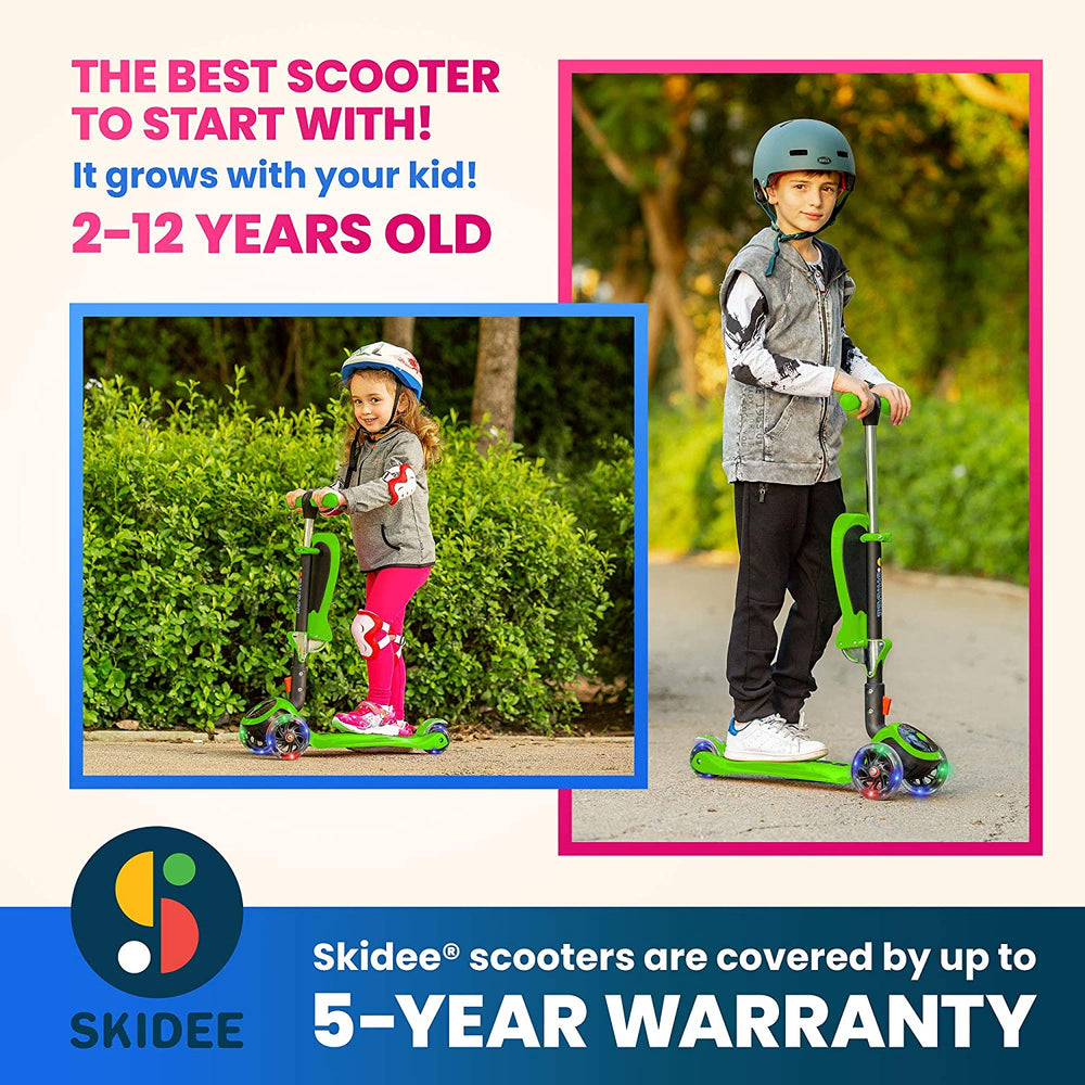 S SKIDEE Scooter for Kids with Foldable and Removable Seat – Adjustable Height, 3 LED Light Wheels, USA Brand 3 Wheels Kick Scooter for Girls & Boys 2-12 Years Old - Y200