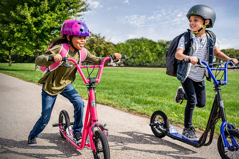 Mongoose Expo Youth Scooter, Front and Rear Caliper Brakes, Rear Axle Pegs, 12-Inch Inflatable Wheels, Available in Multiple Colors