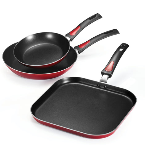 Tramontina Everyday Non-Stick Red Fry Pan & Griddle Set, 3 Piece