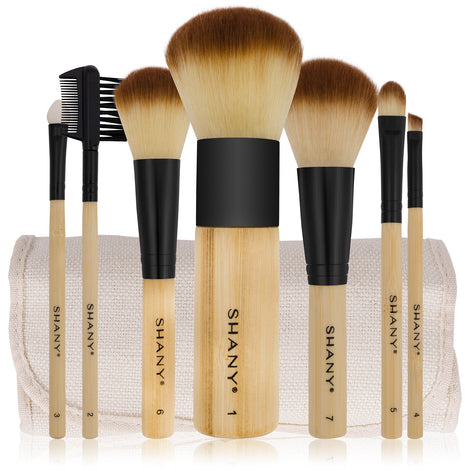 SHANY Bamboo Brush Set - Vegan Brushes With Premium Synthetic Hair & Cotton Pouch - 7pc