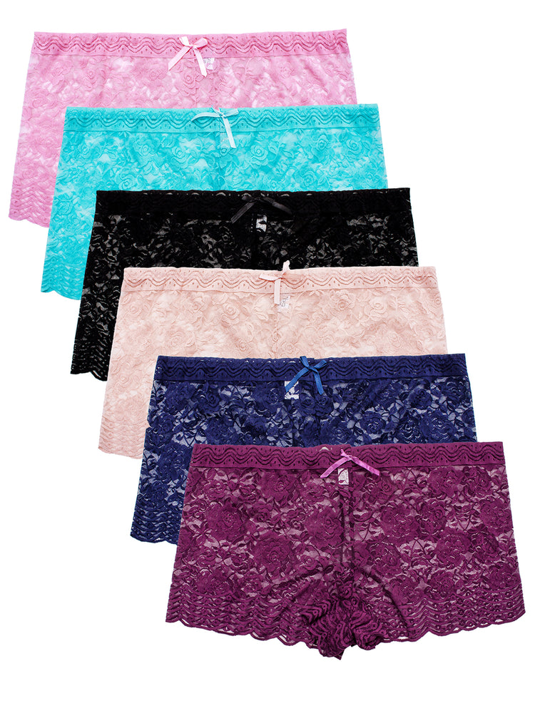 Women's Plus Size Lace Boy Shorts Panties 6 Pack