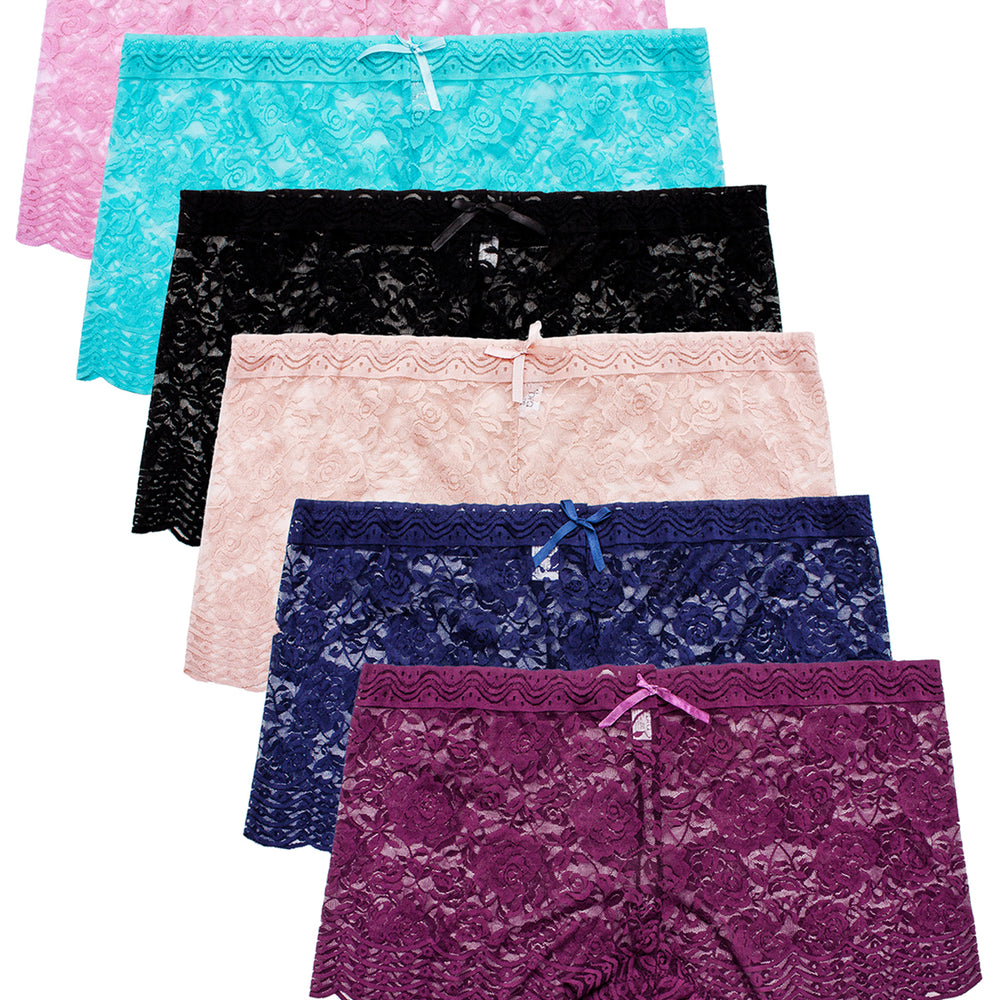 Women's Plus Size Lace Boy Shorts Panties 6 Pack