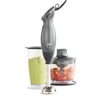 Oster 2-Speed Immersion Hand Blender with Food Chopper Attachment - Metallic Gray