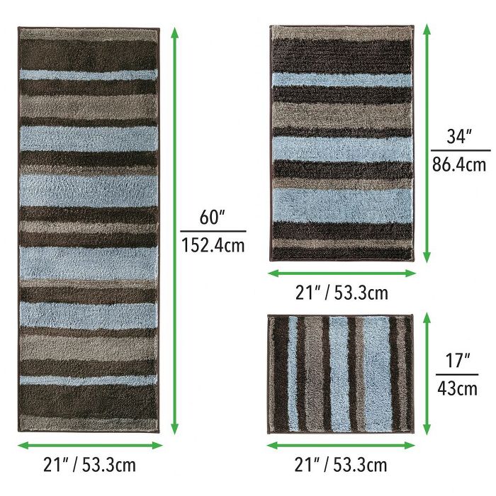 mDesign Striped Microfiber Bathroom Spa Mat Rugs/Runner, Set of 3