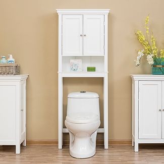 Bourbon Space Saver with Two Contemporary Doors and An Open Shelf Over The Toilet Etagere White - Elegant Home Fashions