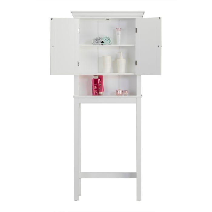 Bourbon Space Saver with Two Contemporary Doors and An Open Shelf Over The Toilet Etagere White - Elegant Home Fashions