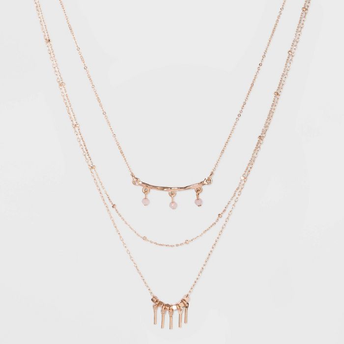 Three Rows and Bar Layered Necklace - A New Day™ Rose Gold