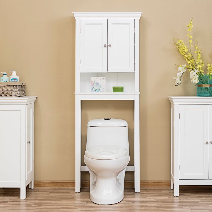 Bourbon Space Saver with Two Contemporary Doors and An Open Shelf Over The Toilet Etagere White - Elegant Home Fashions