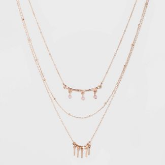 Three Rows and Bar Layered Necklace - A New Day™ Rose Gold