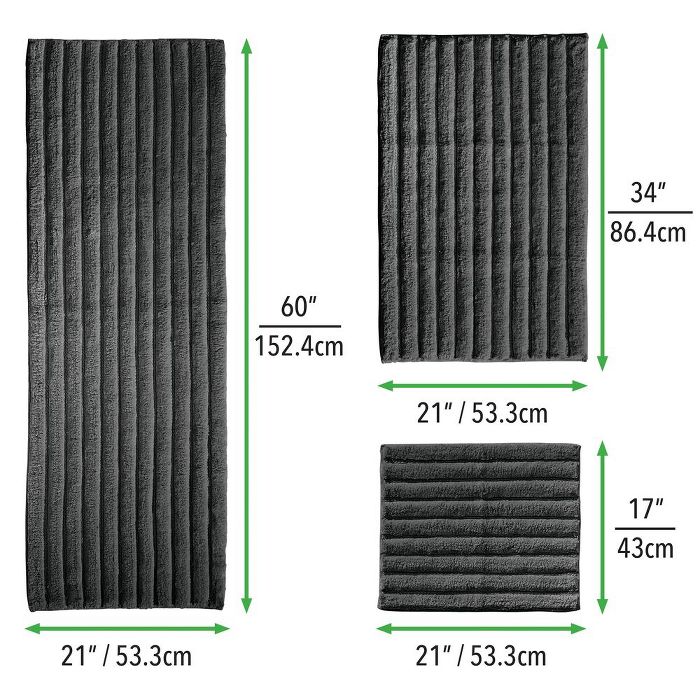 mDesign Soft Cotton Spa Mat Rug for Bathroom, Varied Sizes, Set of 3