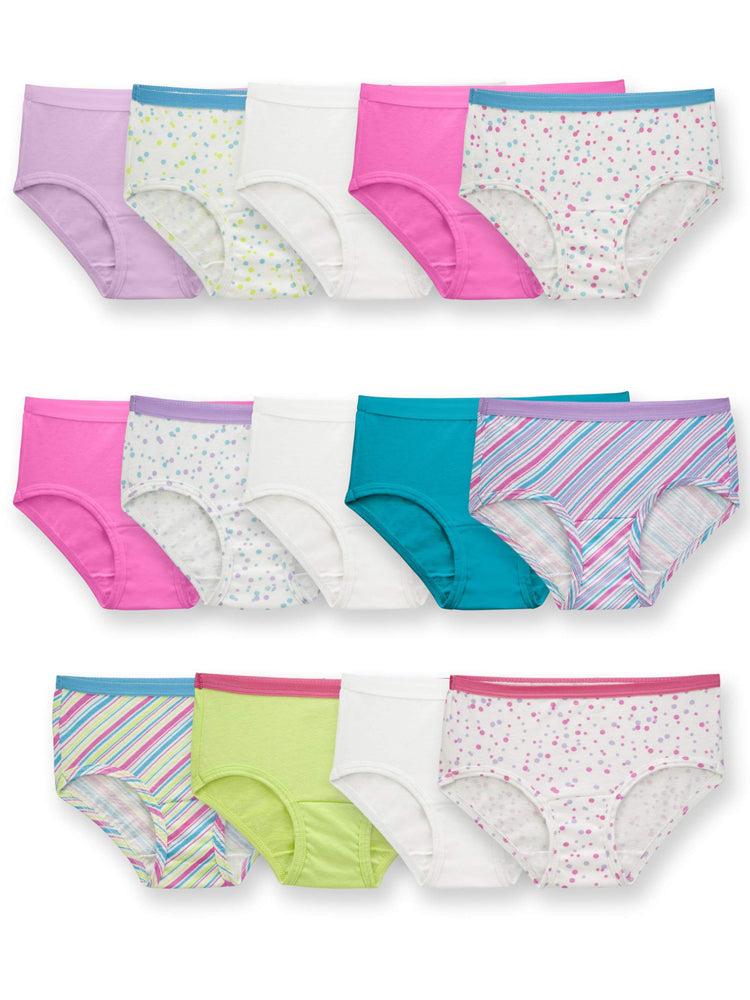 Girls Assorted Cotton Brief Underwear, 14 Pack Panties (Little Girls & Big Girls)