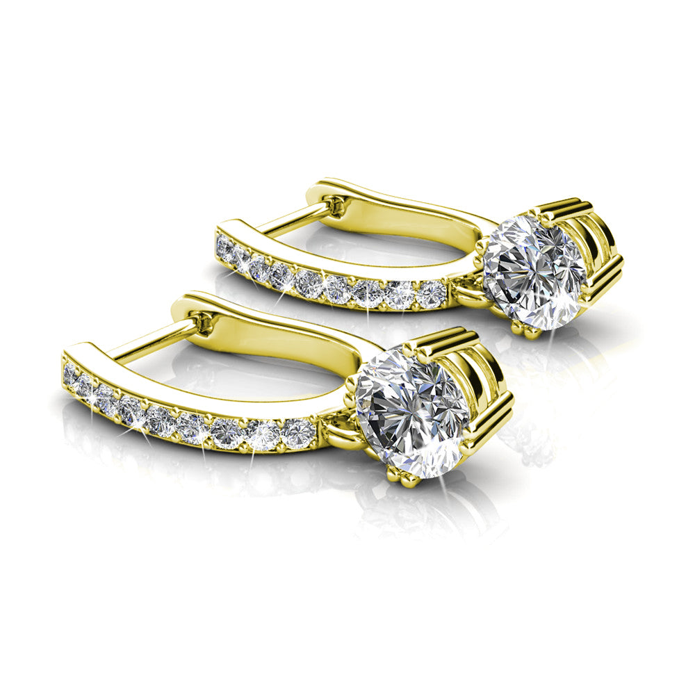 Cate & Chloe McKenzie 18k White Gold Dangling Earrings with Swarovski Crystals, Solitaire Crystal Dangle Earrings, Best Silver Drop Earrings for Women, Channel Set Drop Horseshoe (Yellow Gold)
