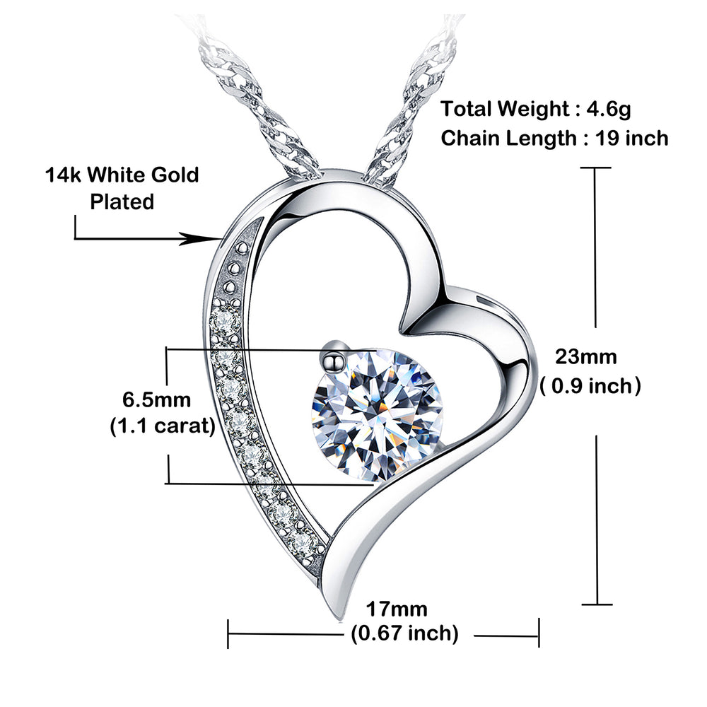 Emma Manor 14K White Gold Plated Forever Lover Heart Pendant Necklace For Women