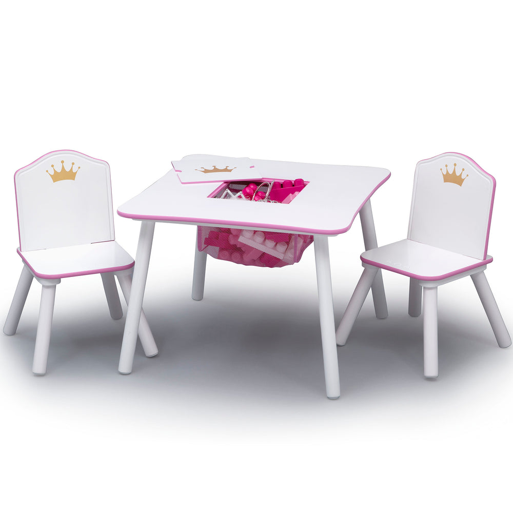 Delta Children Princess Crown Kids Table and Chair Set with Storage, White/Pink