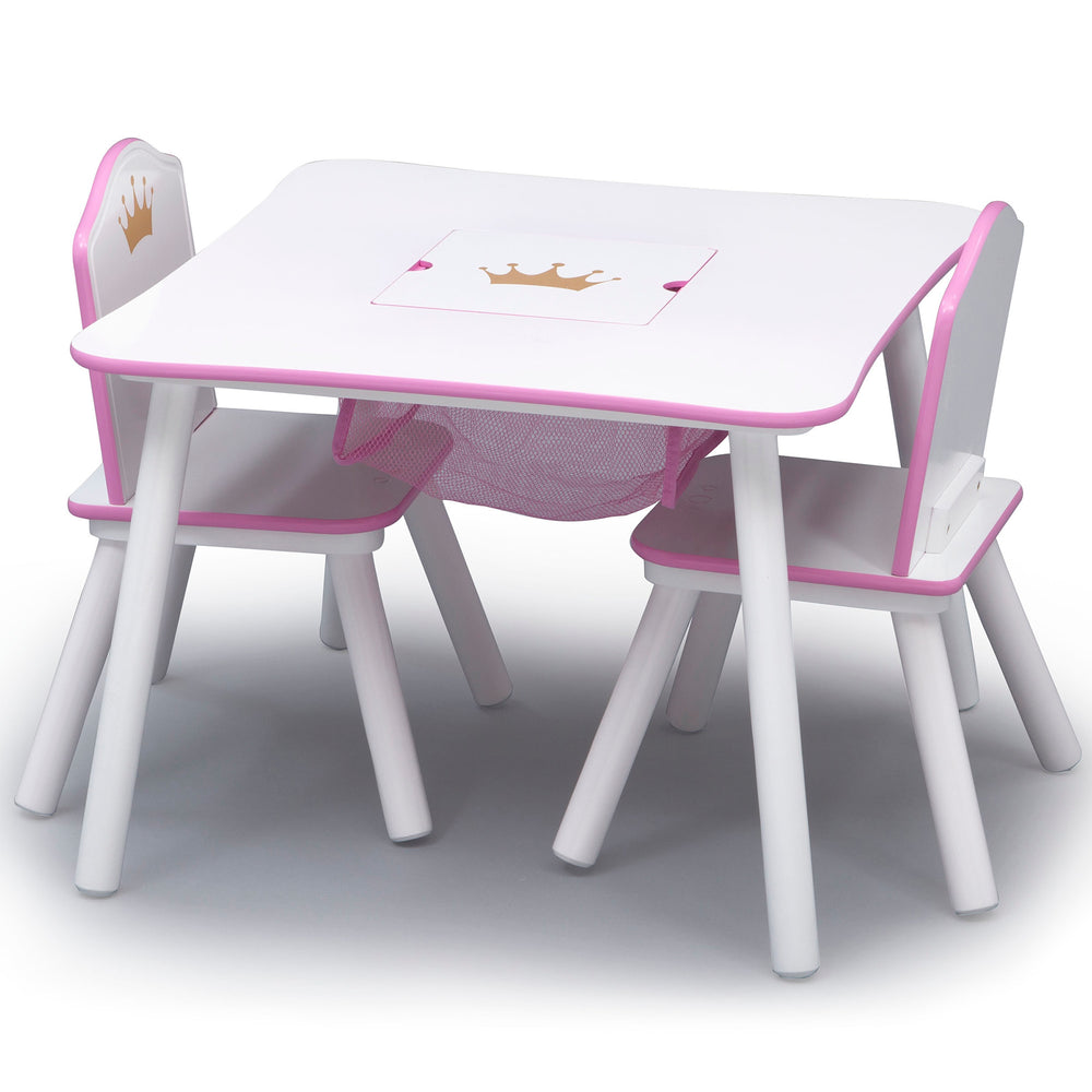 Delta Children Princess Crown Kids Table and Chair Set with Storage, White/Pink