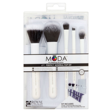 MŌDA Perfect Mineral Pro Makeup Brushes Flip Kit, 6 Pcs