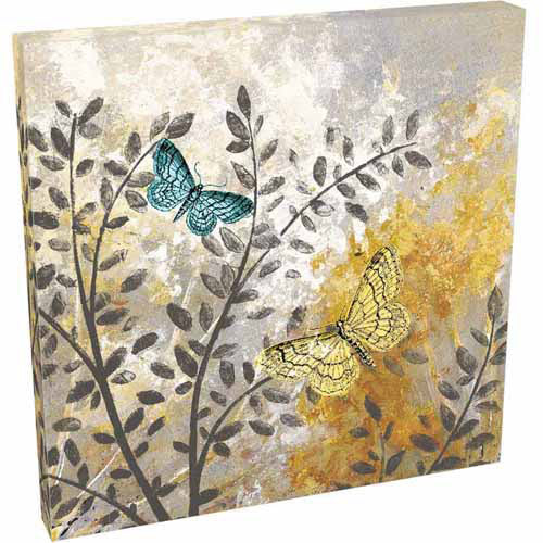 Botanical Butterfly Texture Painting Grey & Yellow Canvas Art by Pied Piper Creative