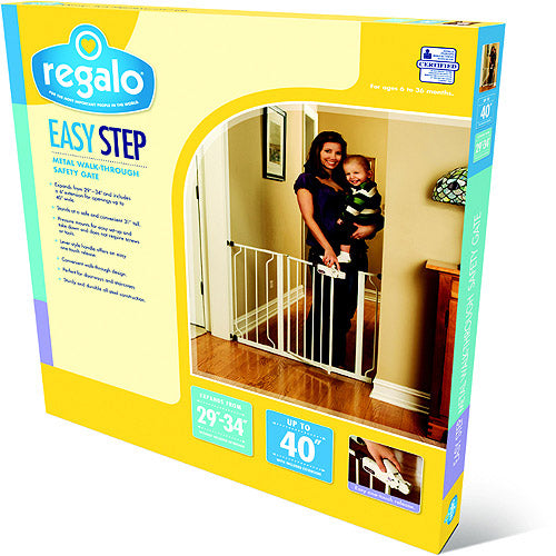 Regalo Easy Step® 38.5-Inch Extra Wide Walk Thru Baby Gate, Includes 6-Inch Extension Kit, 4 Pack Pressure Mount Kit, 4 Pack Wall Cups and Mounting Kit