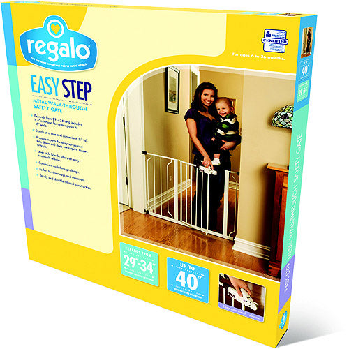 Regalo Easy Step® 38.5-Inch Extra Wide Walk Thru Baby Gate, Includes 6-Inch Extension Kit, 4 Pack Pressure Mount Kit, 4 Pack Wall Cups and Mounting Kit
