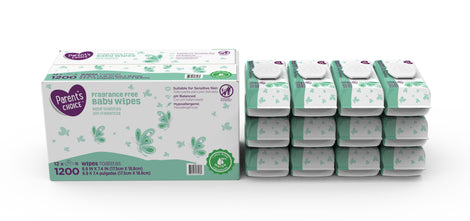 Parent's Choice Fragrance Free Baby Wipes, 12 Flip-Top Packs (1200 Total Count)
